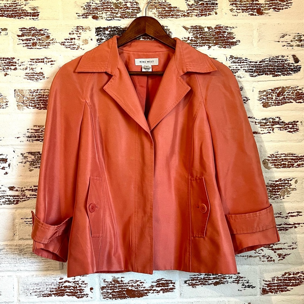Nine West Spring Silk Blazer Jacket Button Down Mango Orange Size M